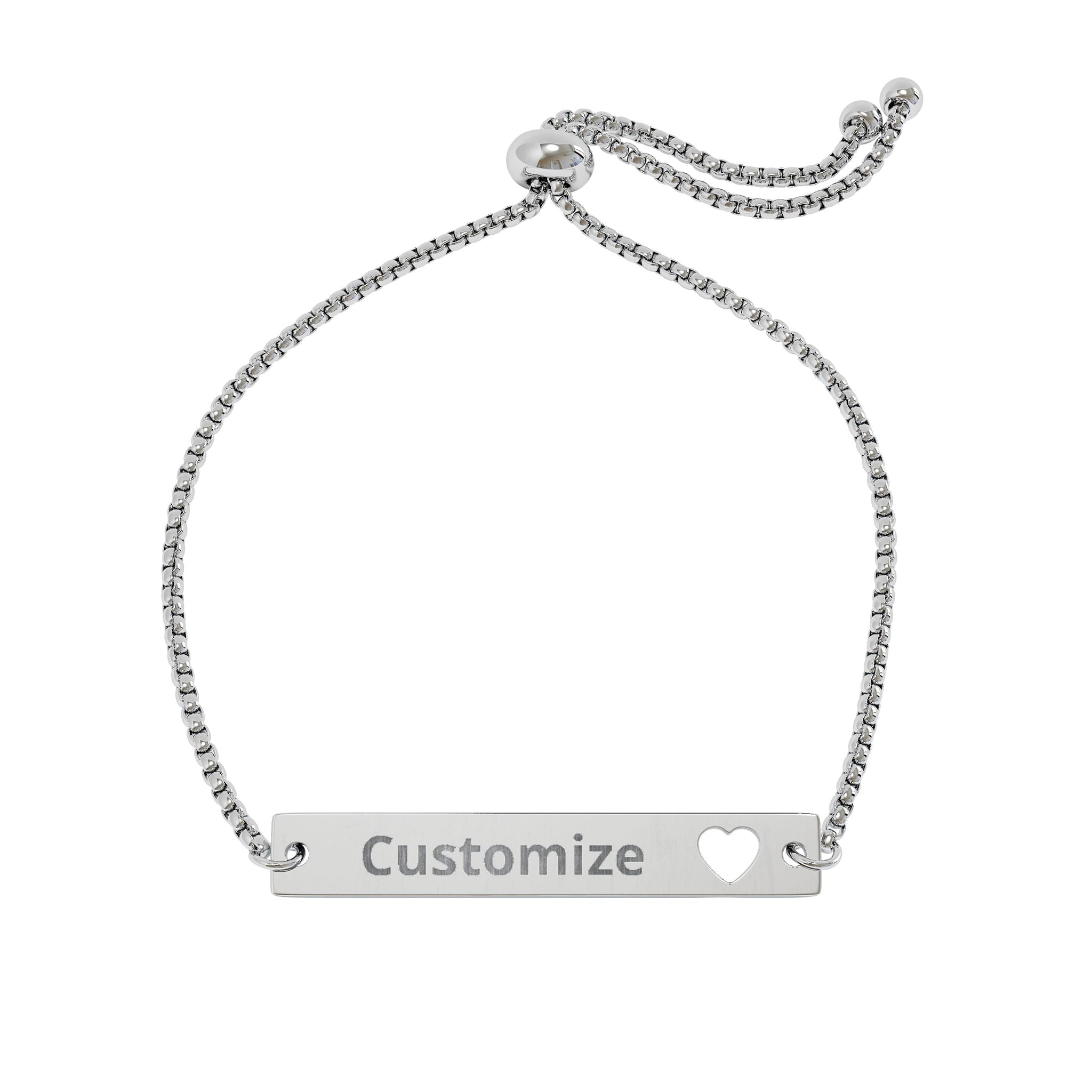 Heart Bar Bracelet – Adjustable Stainless Steel Sliding Chain With Engraved Name