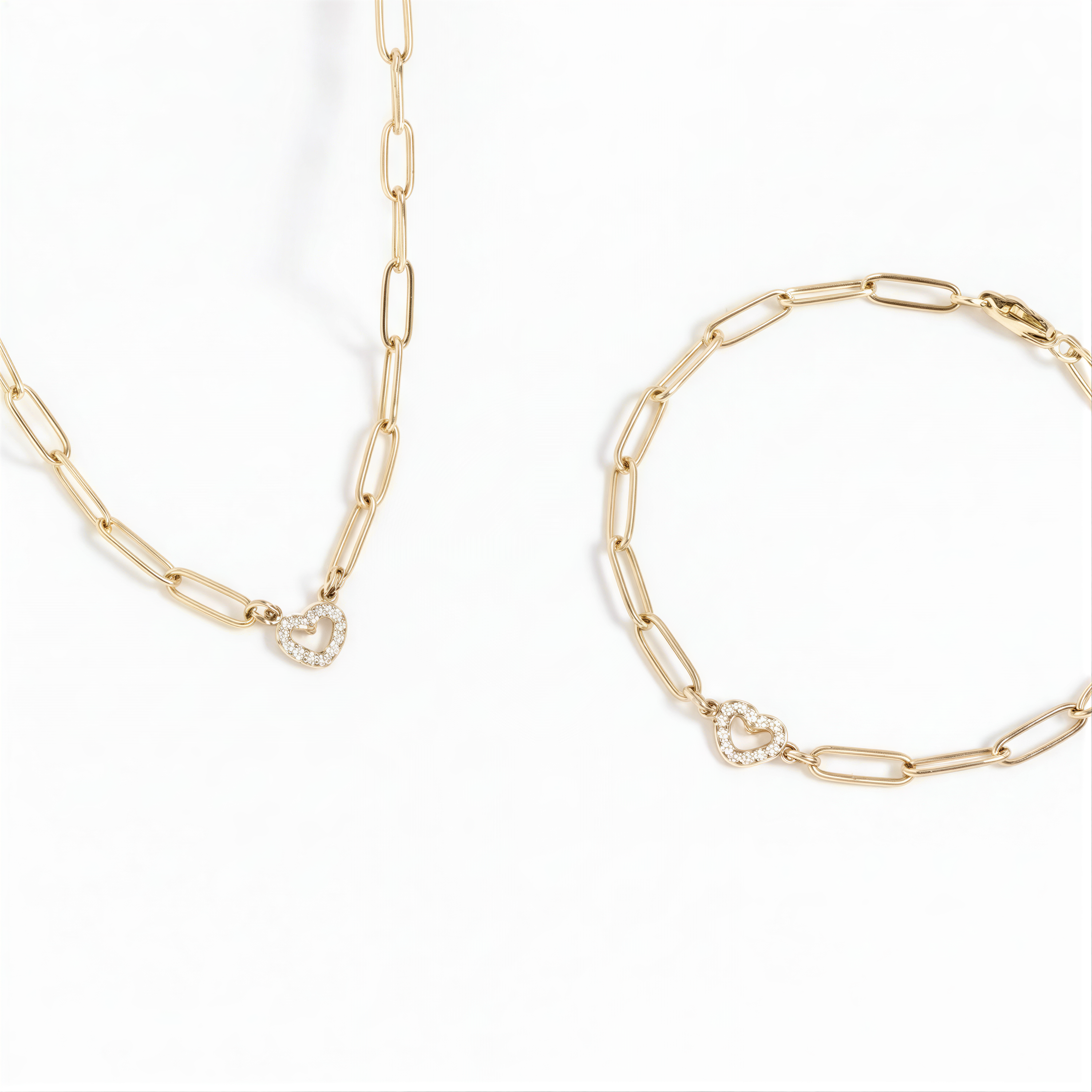 two pieces of gold jewelry: a necklace and a bracelet.