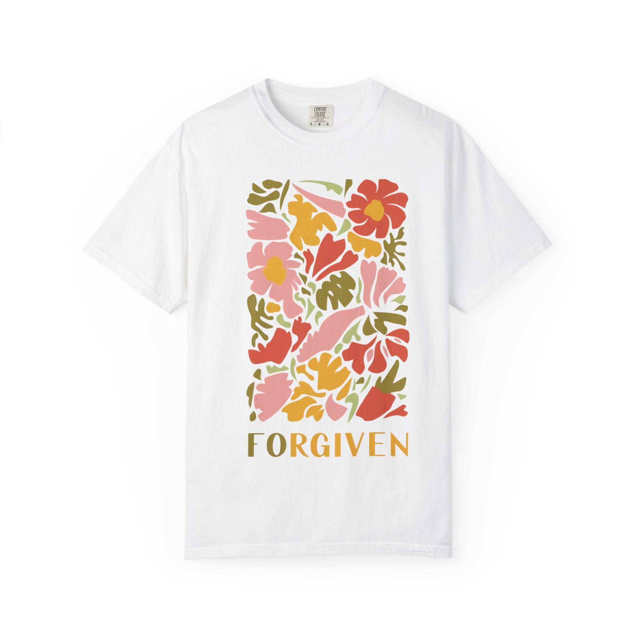 Forgiven TShirt – Vibrant Floral Print Unisex Cotton Tee With Message Of Grace