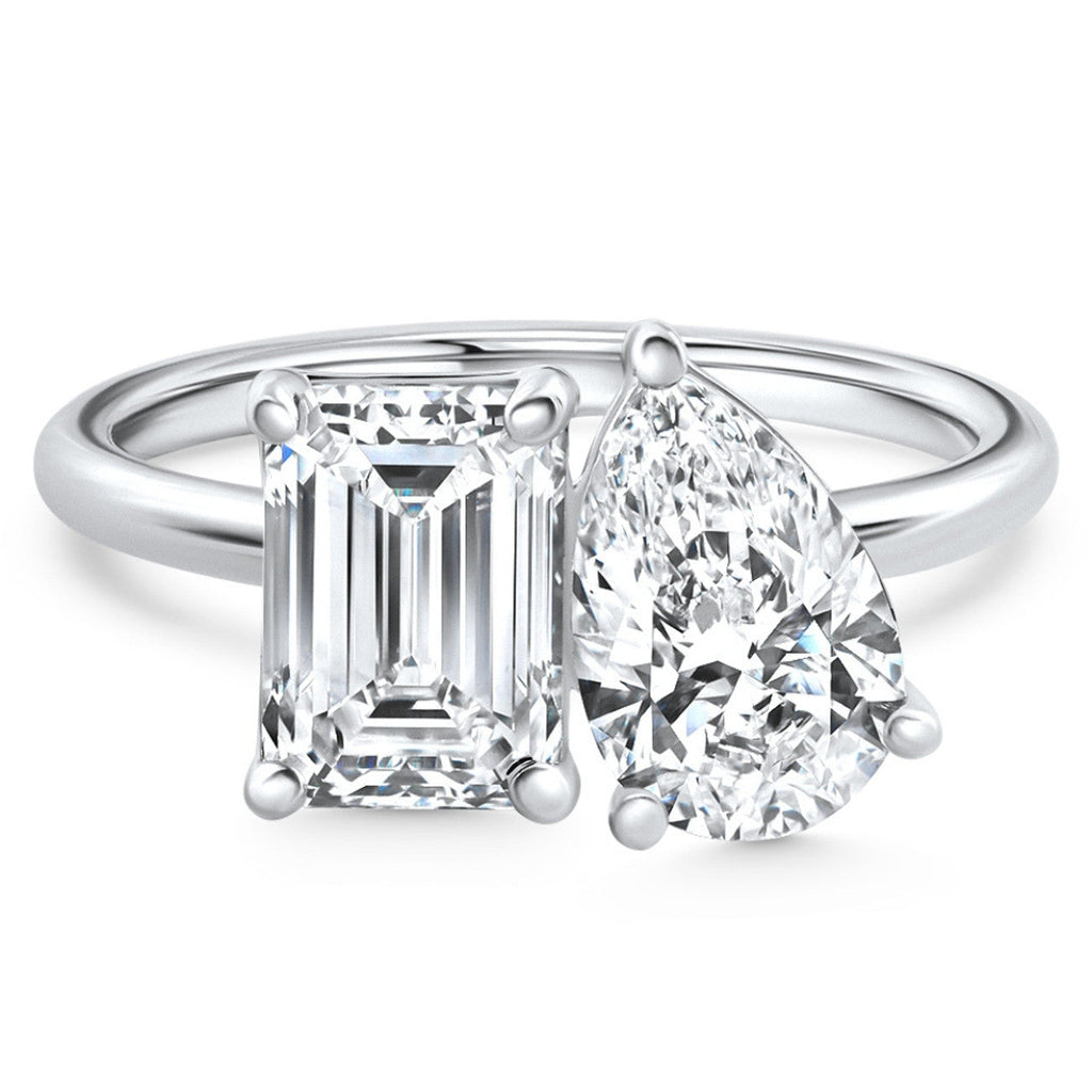 Lab Grown Diamond Ring – Toi Et Moi Pear Emerald Diamond 3.50 CTW 14K White Gold