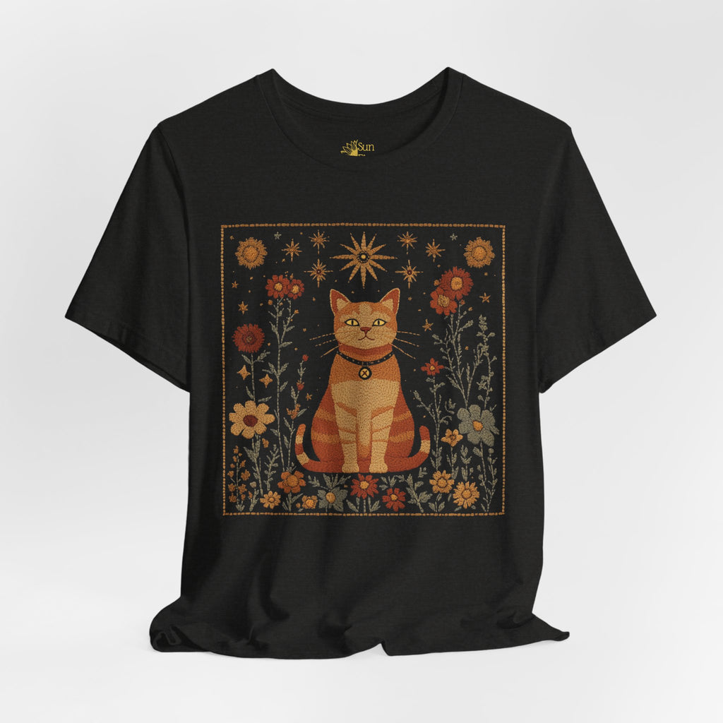 Mystical Cat T-Shirt – Vintage Fall Tee With Orange Tabby & Autumn Floral Design