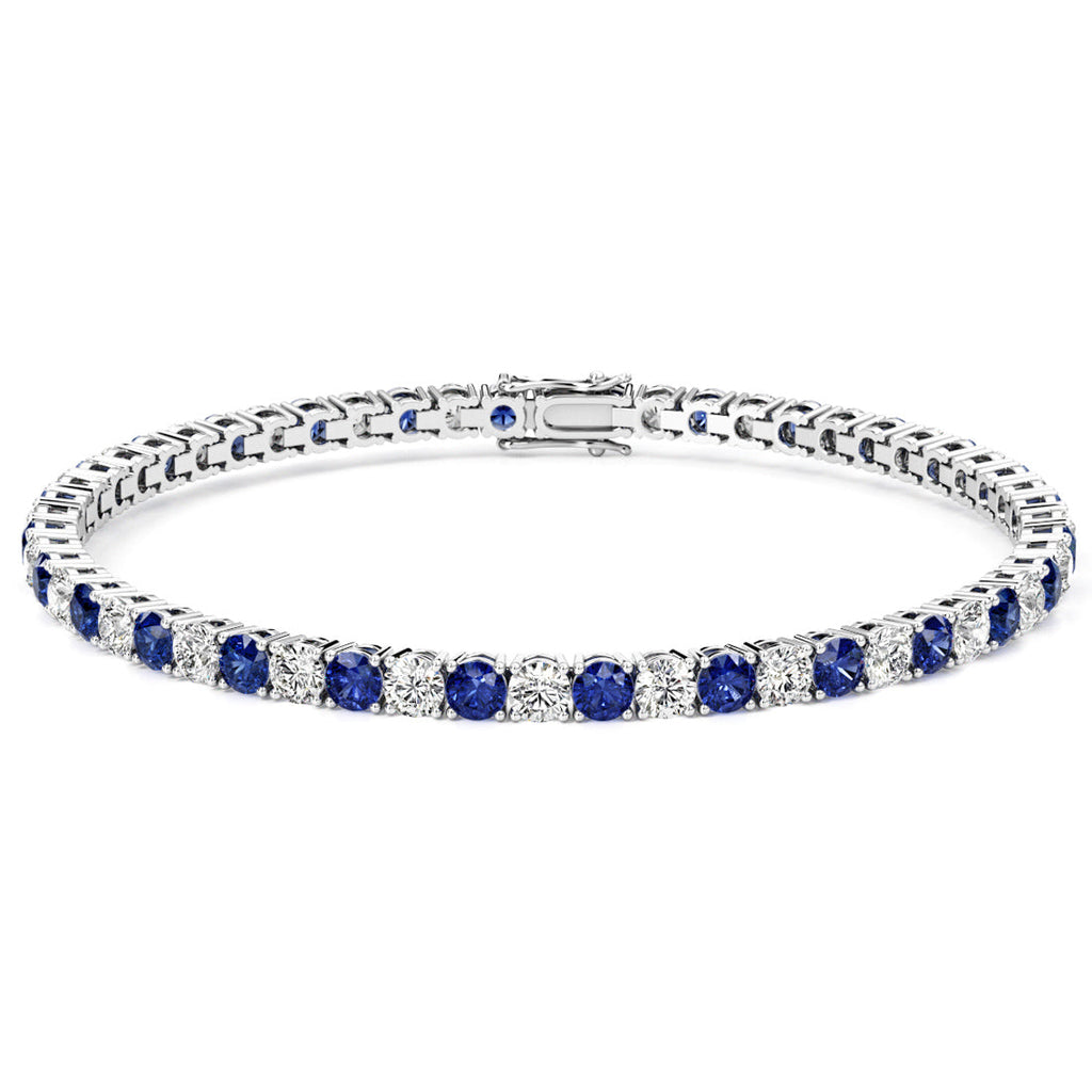 Blue Sapphire Tennis Bracelet – 7.50 CTW AGI Certified Stones | 14K White Gold Overlay