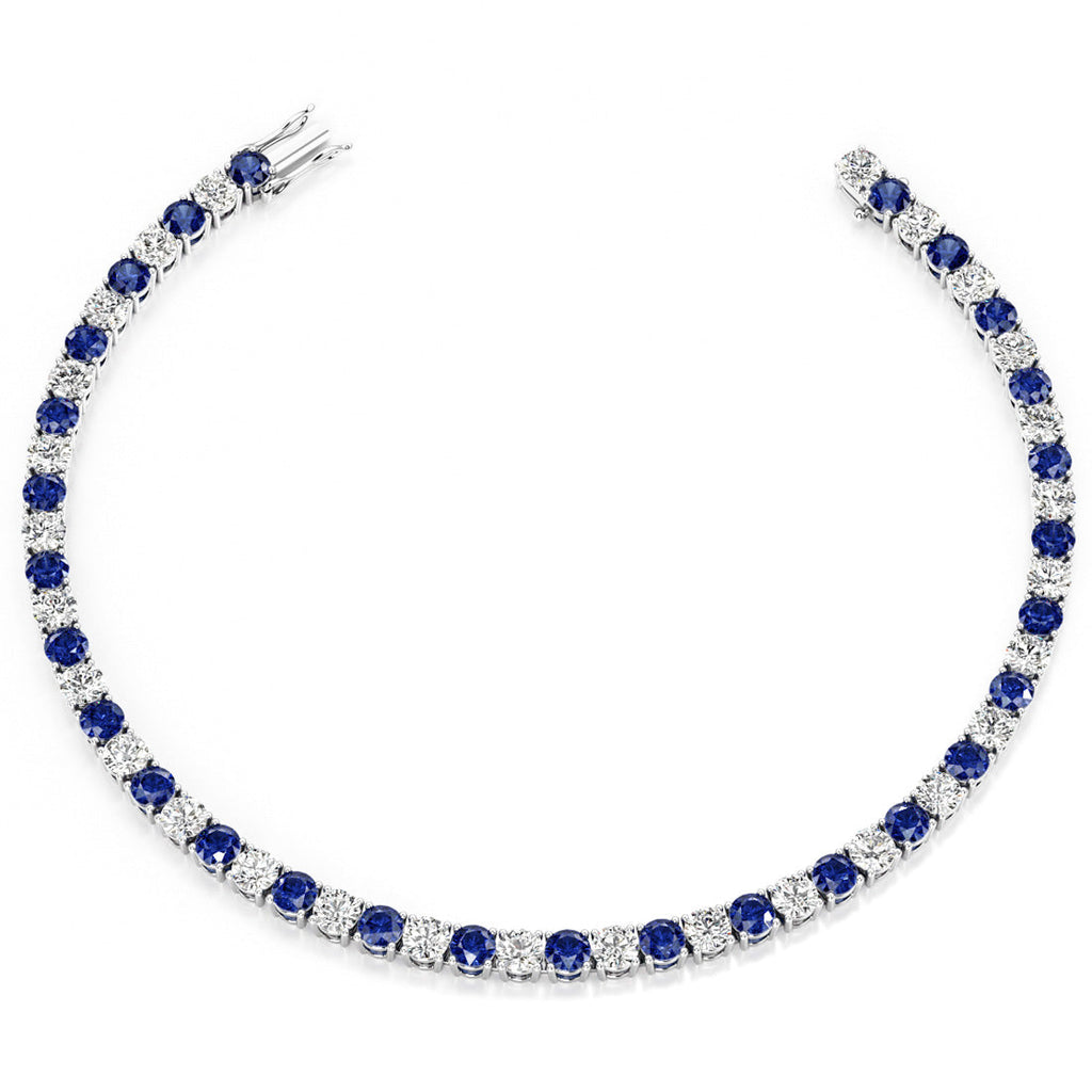 Blue Sapphire Tennis Bracelet – 7.50 CTW AGI Certified Stones | 14K White Gold Overlay