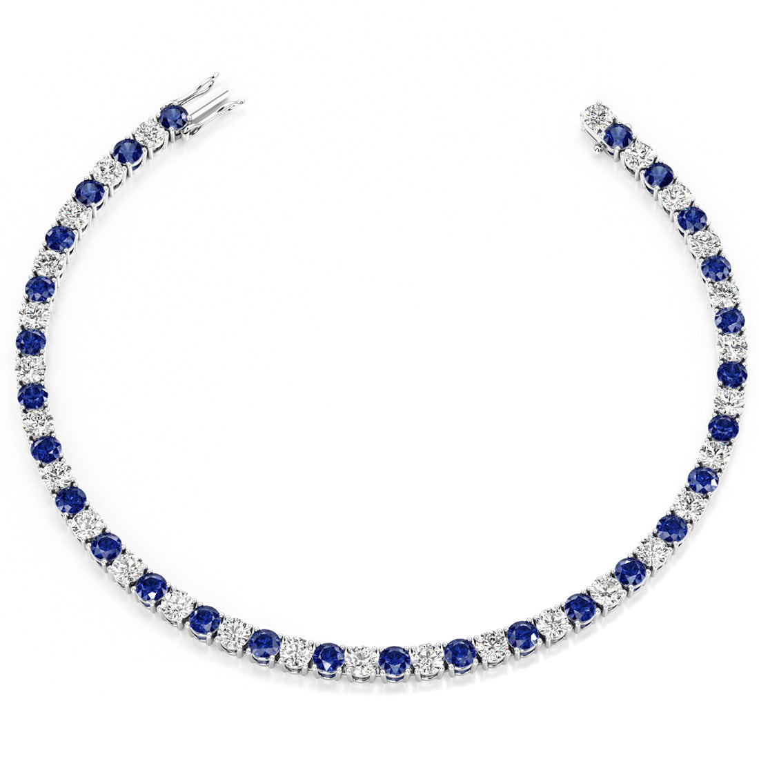 Blue Sapphire Tennis Bracelet – 7.50 CTW AGI Certified Stones | 14K White Gold Overlay