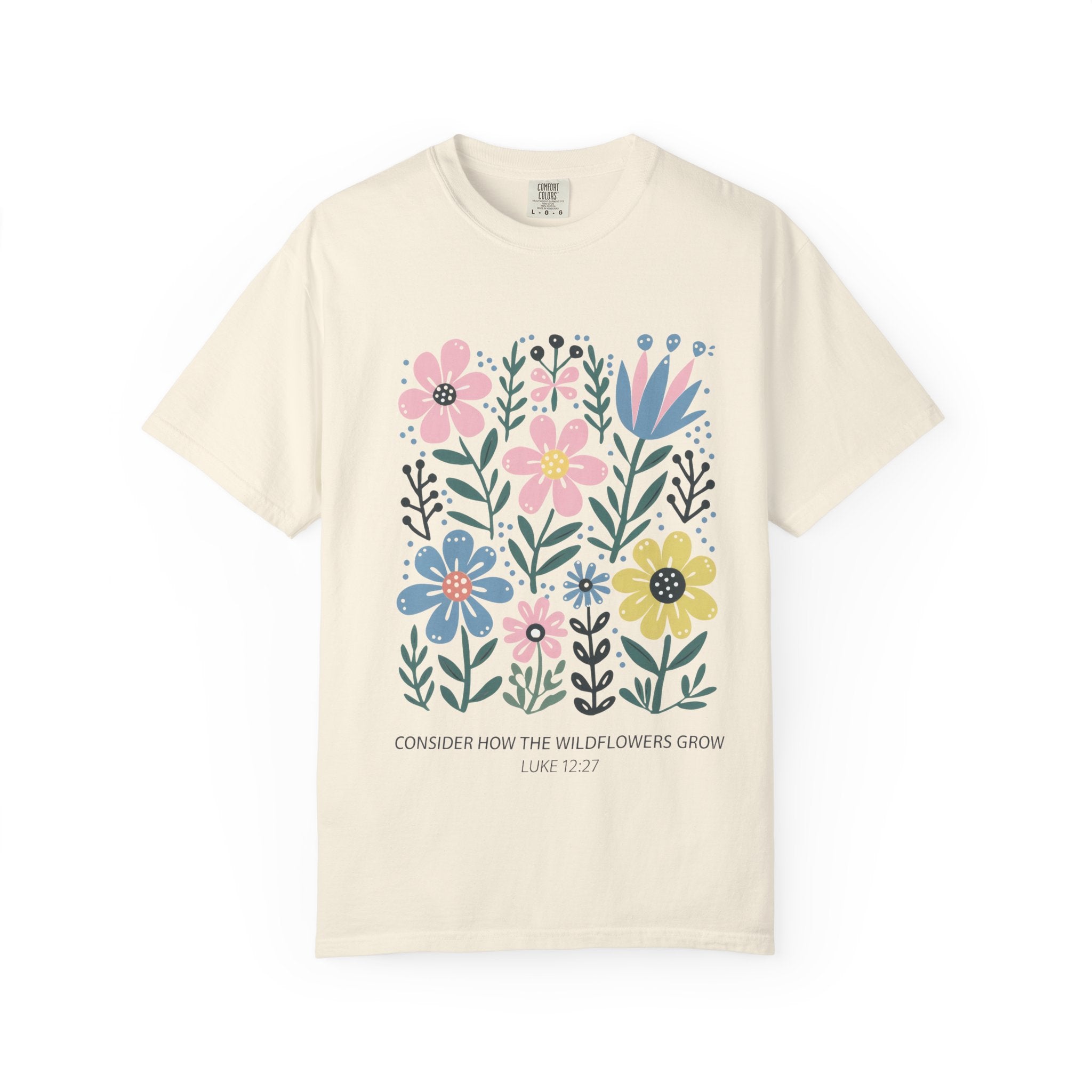 Wildflower Bible Verse Tee – Soft Garment Dyed Floral Graphic Shirt