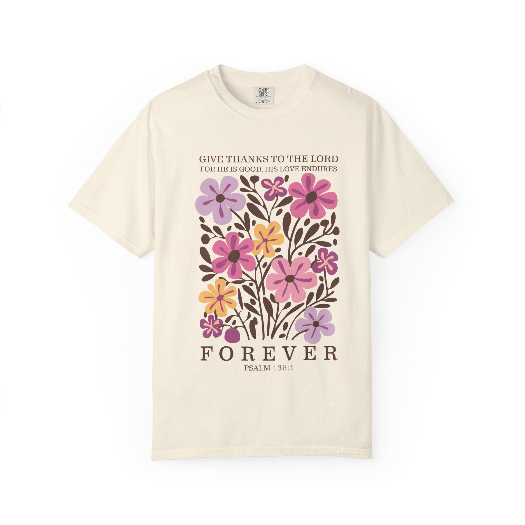 Give Thanks Tee - Floral Graphic Christian T-Shirt | Soft Cotton Comfort Colors