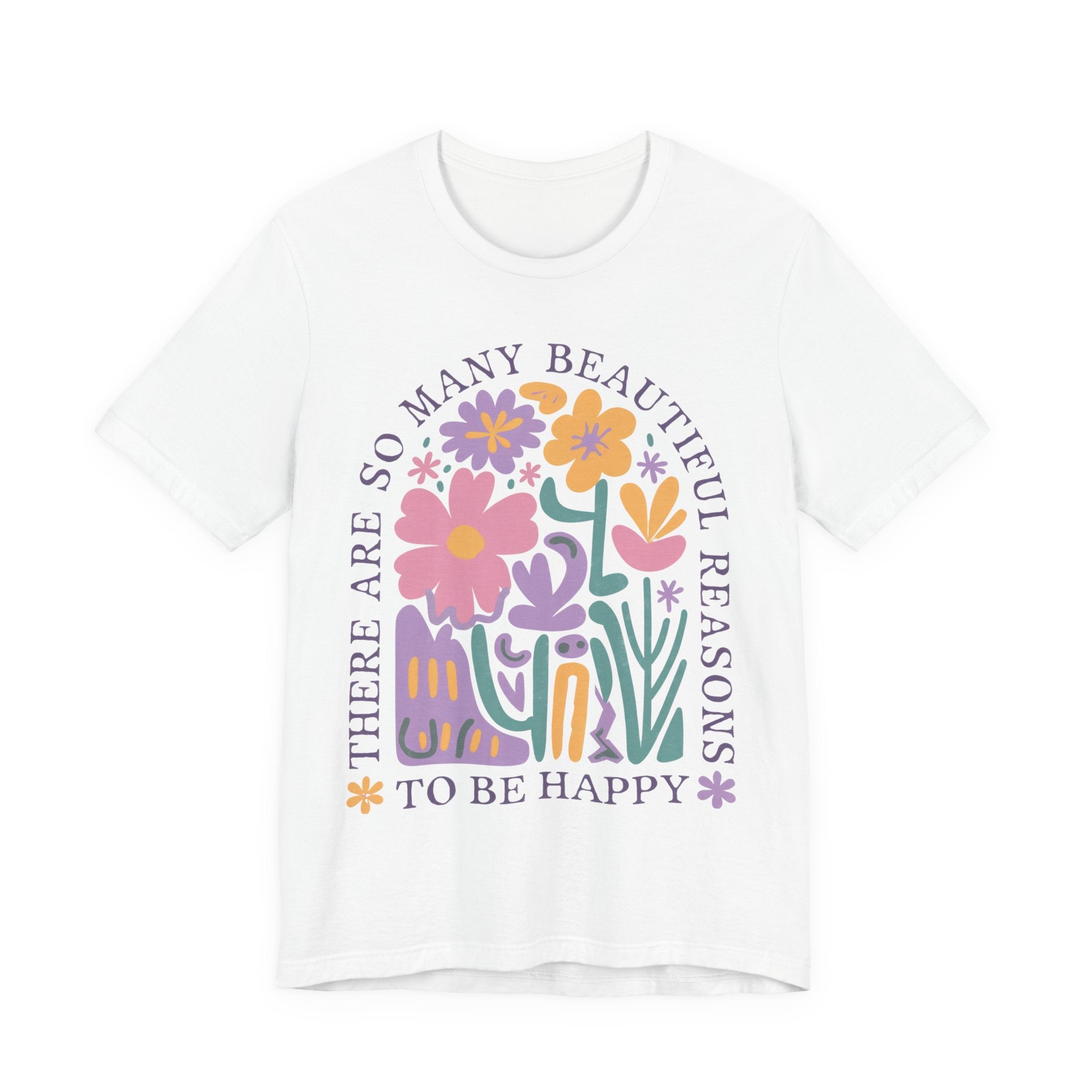 Happy Floral T-Shirt – Uplifting Graphic Tee | Soft Cotton T-Shirt, Retro Floral Shirt