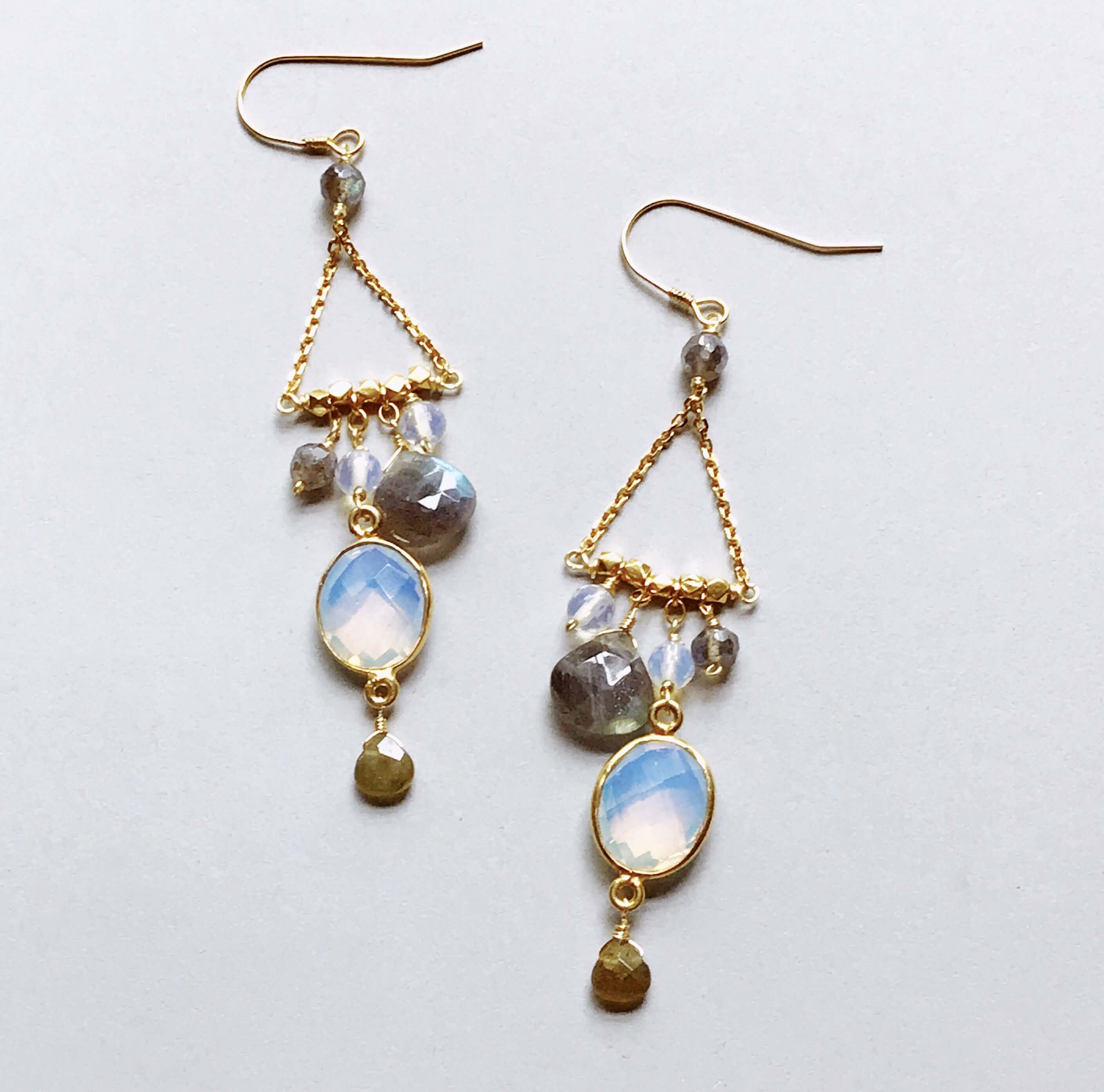 Rainbow Chandelier Earrings – Gold Plated Sterling Silver Bezel Set Gemstones