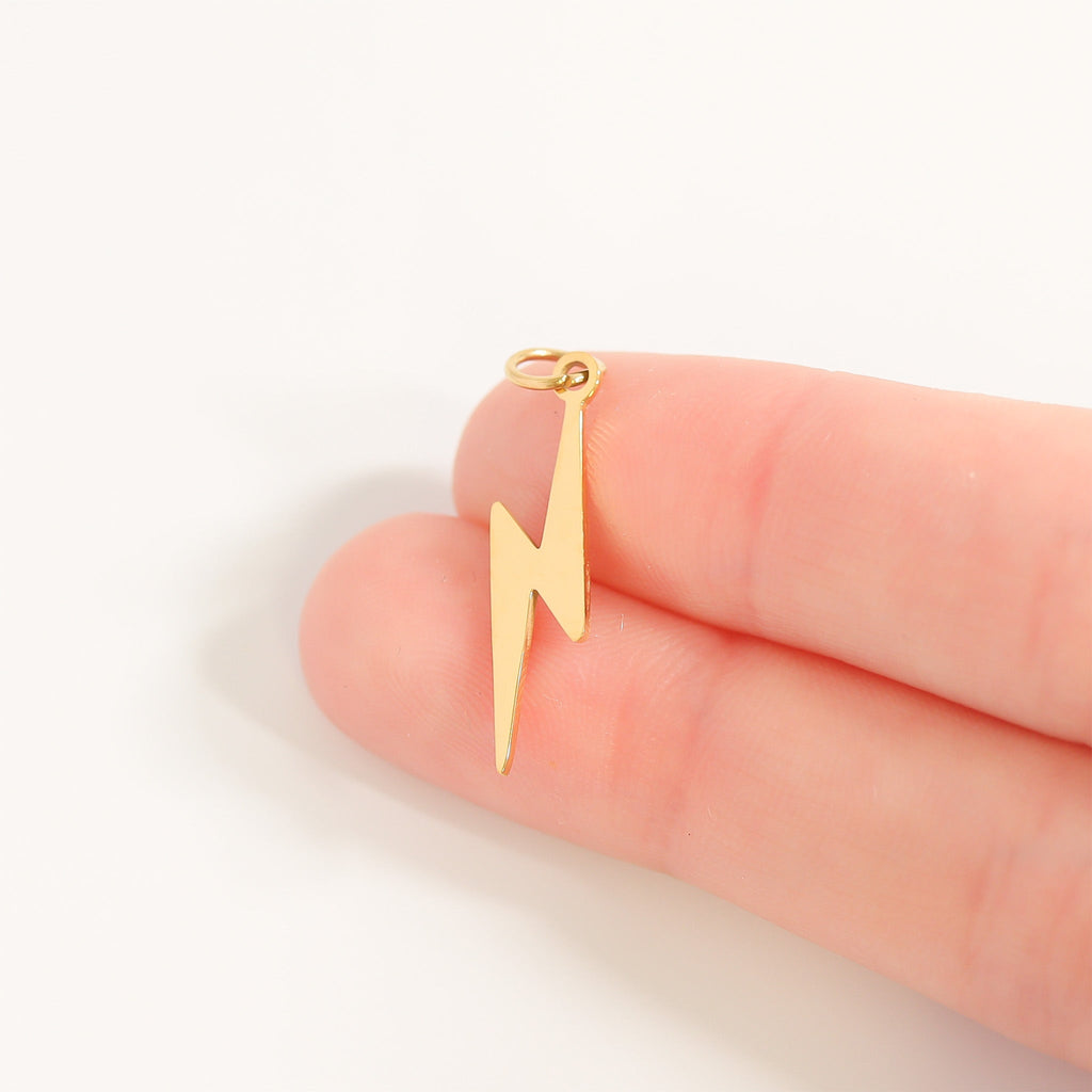 Gold Lightning Bolt Charm – 18K Gold Charm Pendant | Non Tarnish Stainless Steel