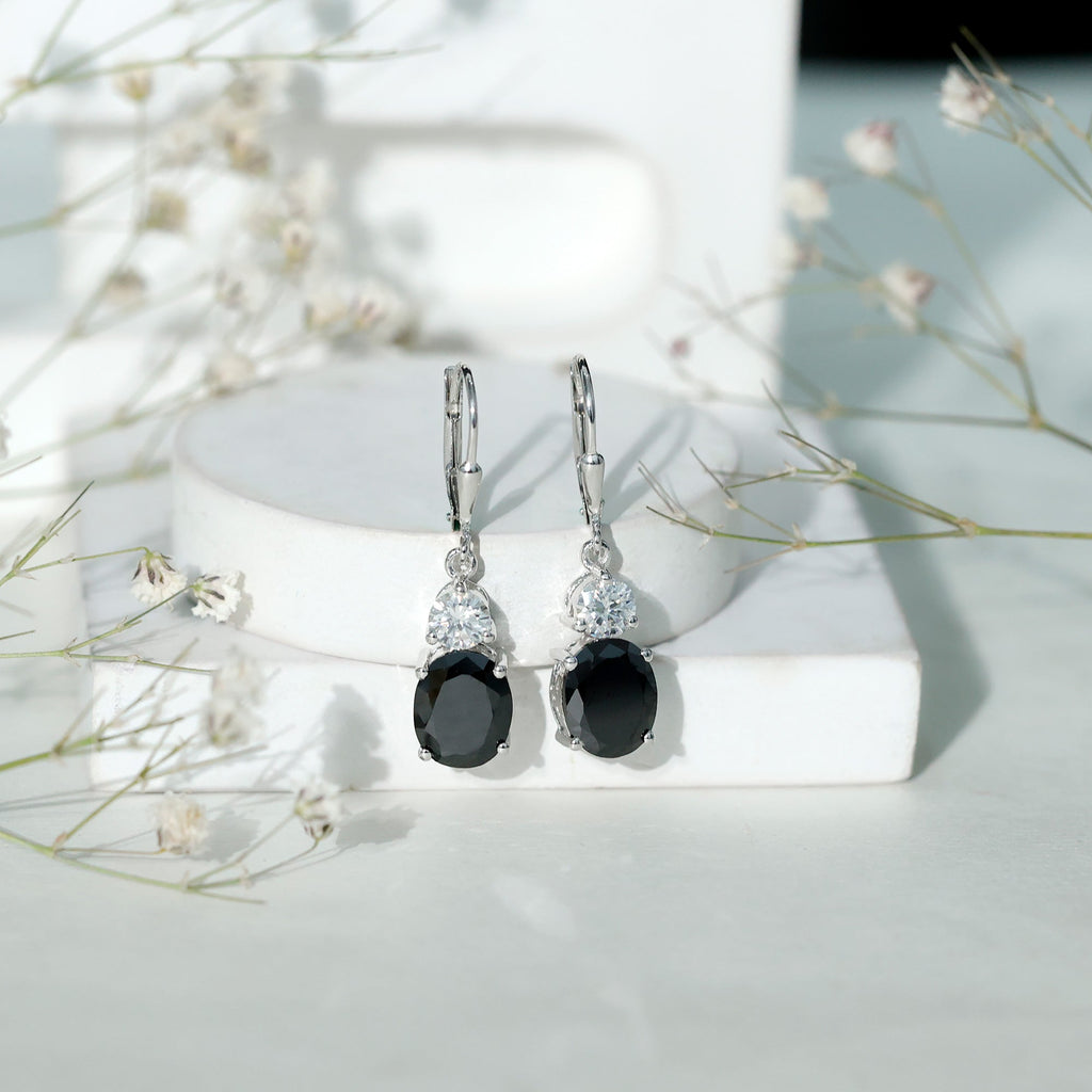 8 Carat Oval Lab Grown Black Diamond Drop Earrings in Silver