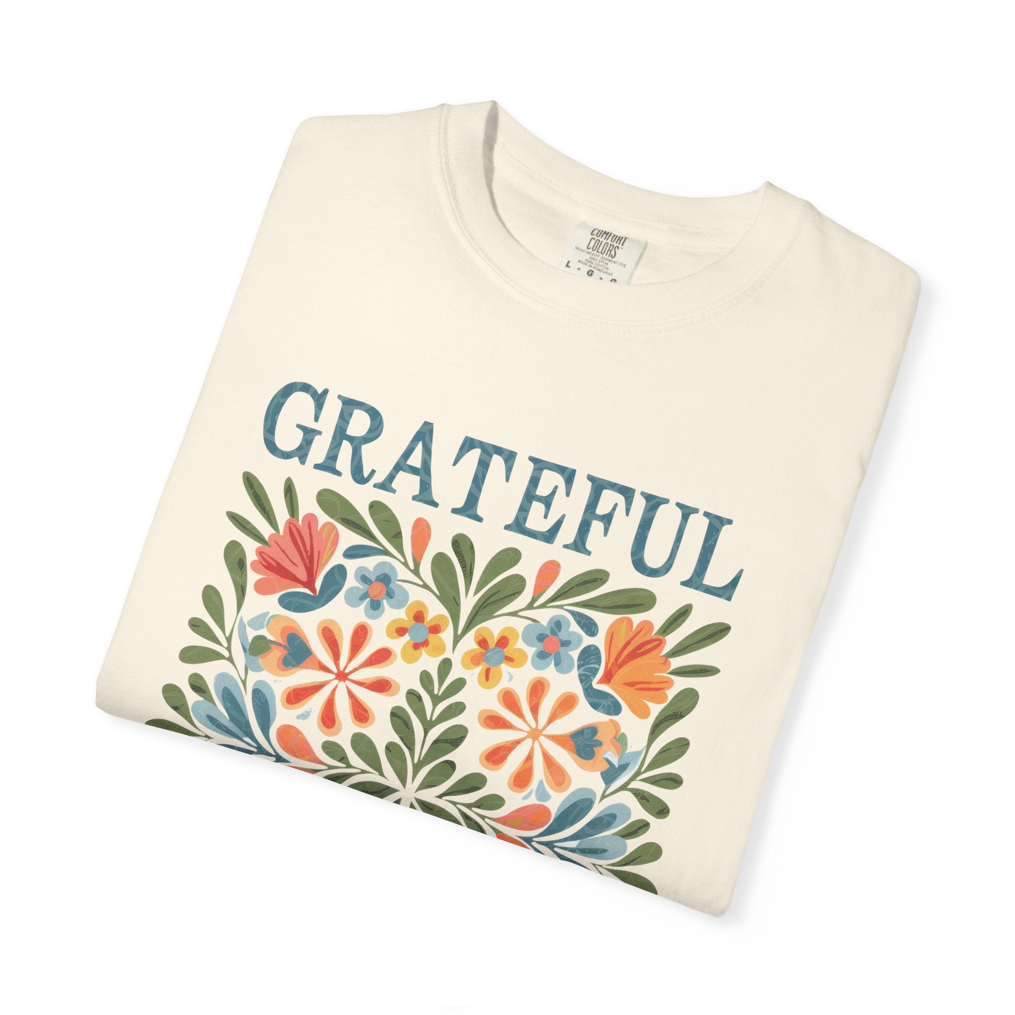 Grateful Thankful Tee - Cozy Fall T-Shirt With Floral Folk Art Design