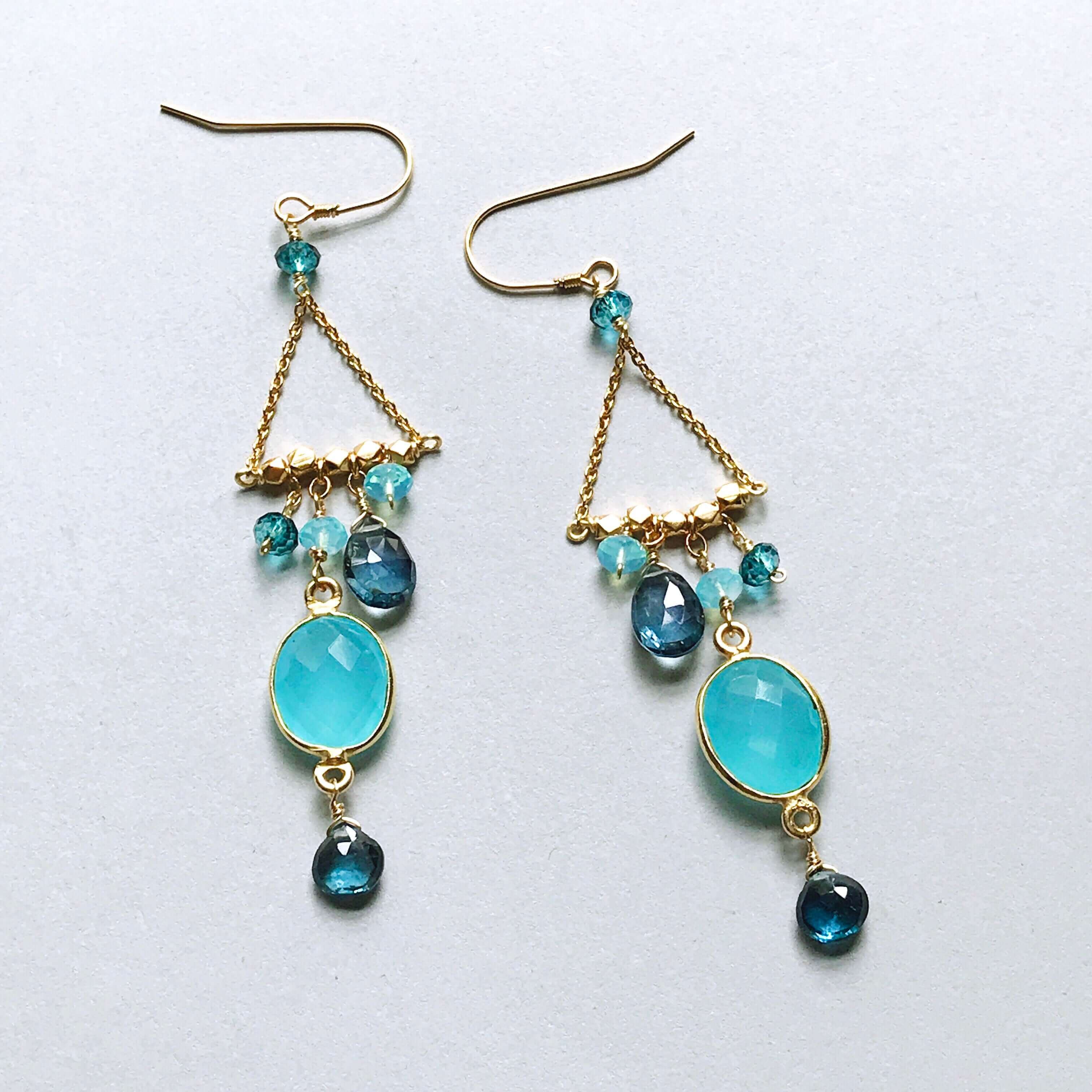 Rainbow Chandelier Earrings – Gold Plated Sterling Silver Bezel Set Gemstones