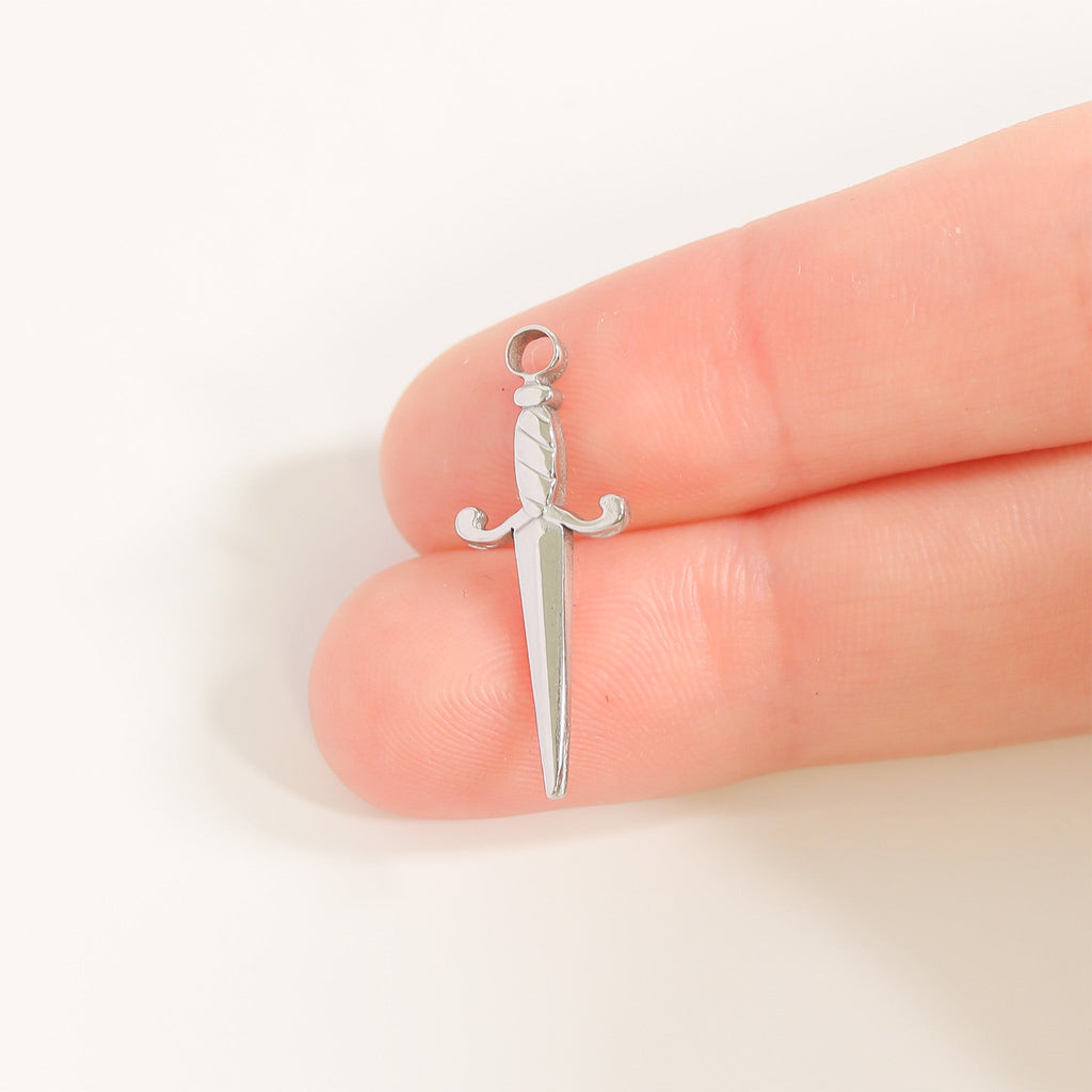 18K Gold Dagger Charm – PVD Coated Stainless Steel Pendant | Waterproof Jewelry