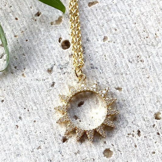 Solar Halo Charm Necklace – 20" Gold Micropavé