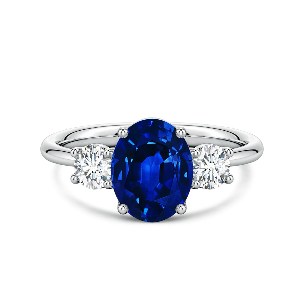 Lab Grown Sapphire Ring – 2.50 CTW Oval Sapphire Three Stone Engagement in 14K White Gold