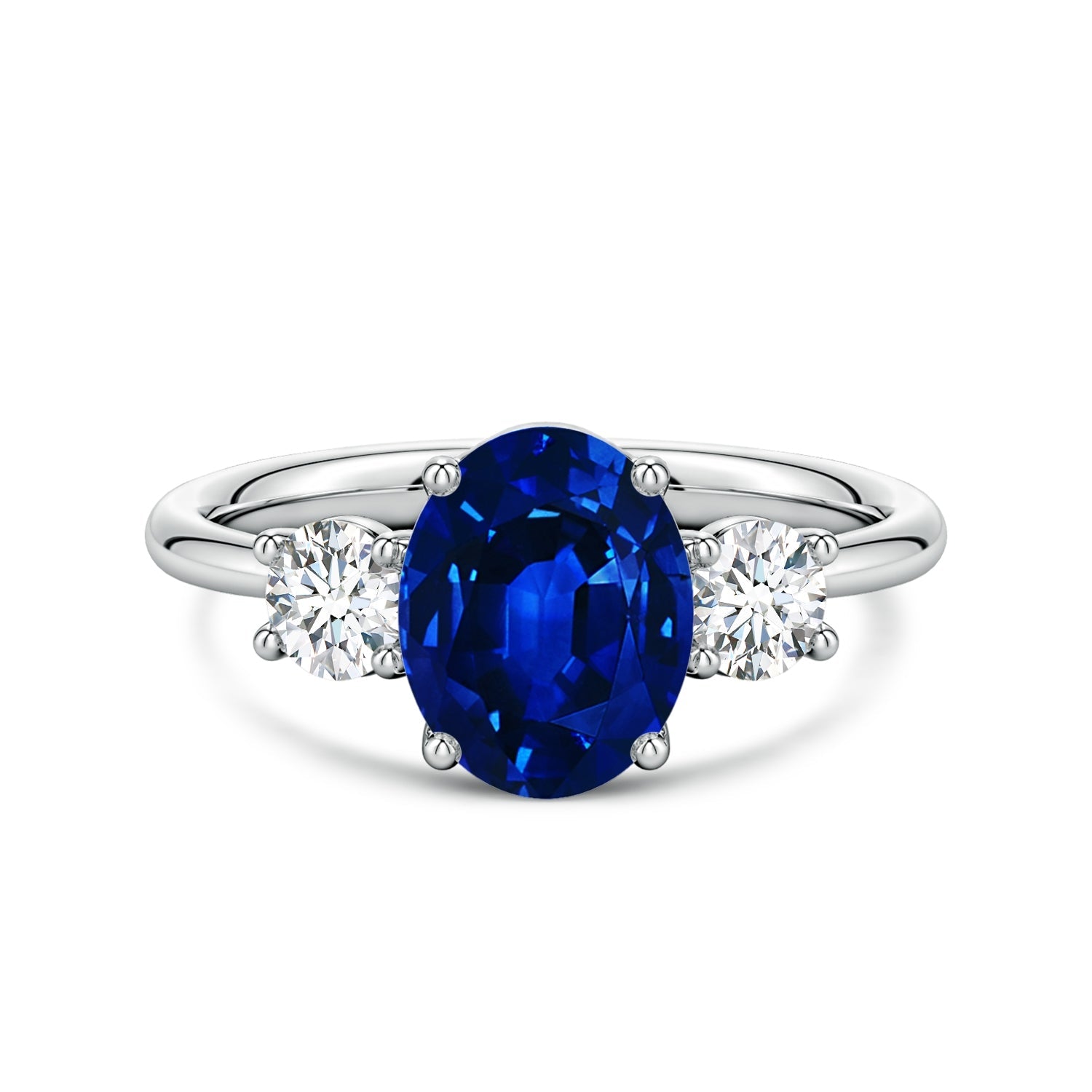 Lab Grown Sapphire Ring – 2.50 CTW Oval Sapphire Three Stone Engagement in 14K White Gold