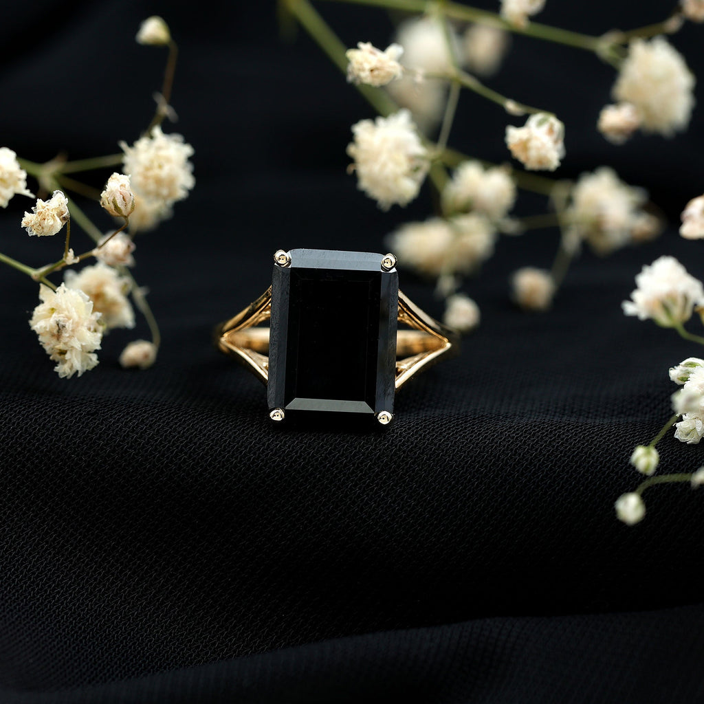 9 Carat Solitaire Lab Grown Black Diamond Emerald Cut Engagement Ring