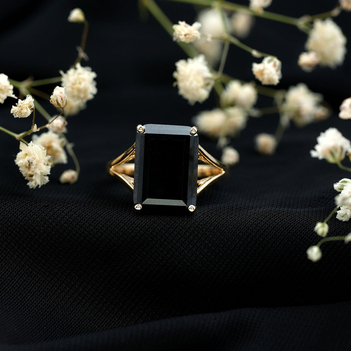 9 Carat Solitaire Lab Grown Black Diamond Emerald Cut Engagement Ring