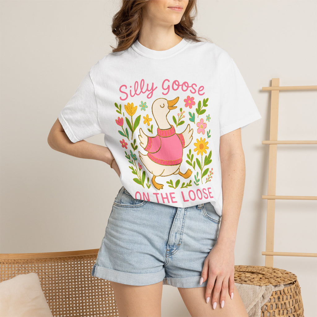 Cute Duck T-Shirt - Floral Graphic Tee | Soft Cotton Relaxed Fit Top for Women