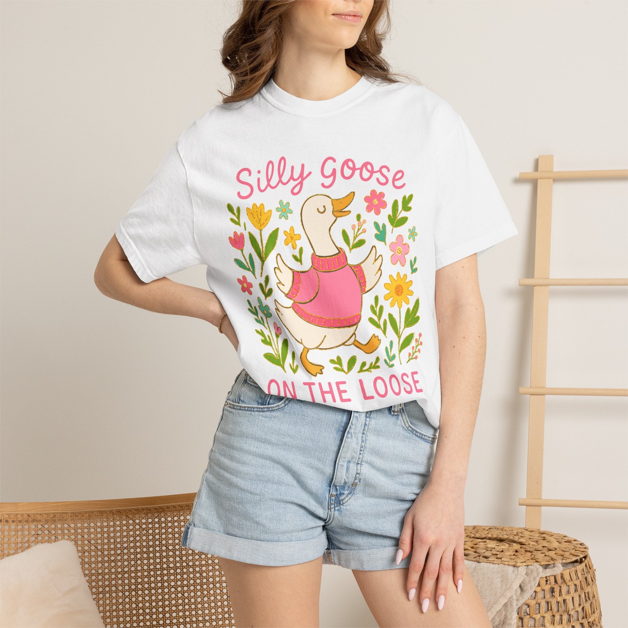 Cute Duck T-Shirt - Floral Graphic Tee | Soft Cotton Relaxed Fit Top for Women