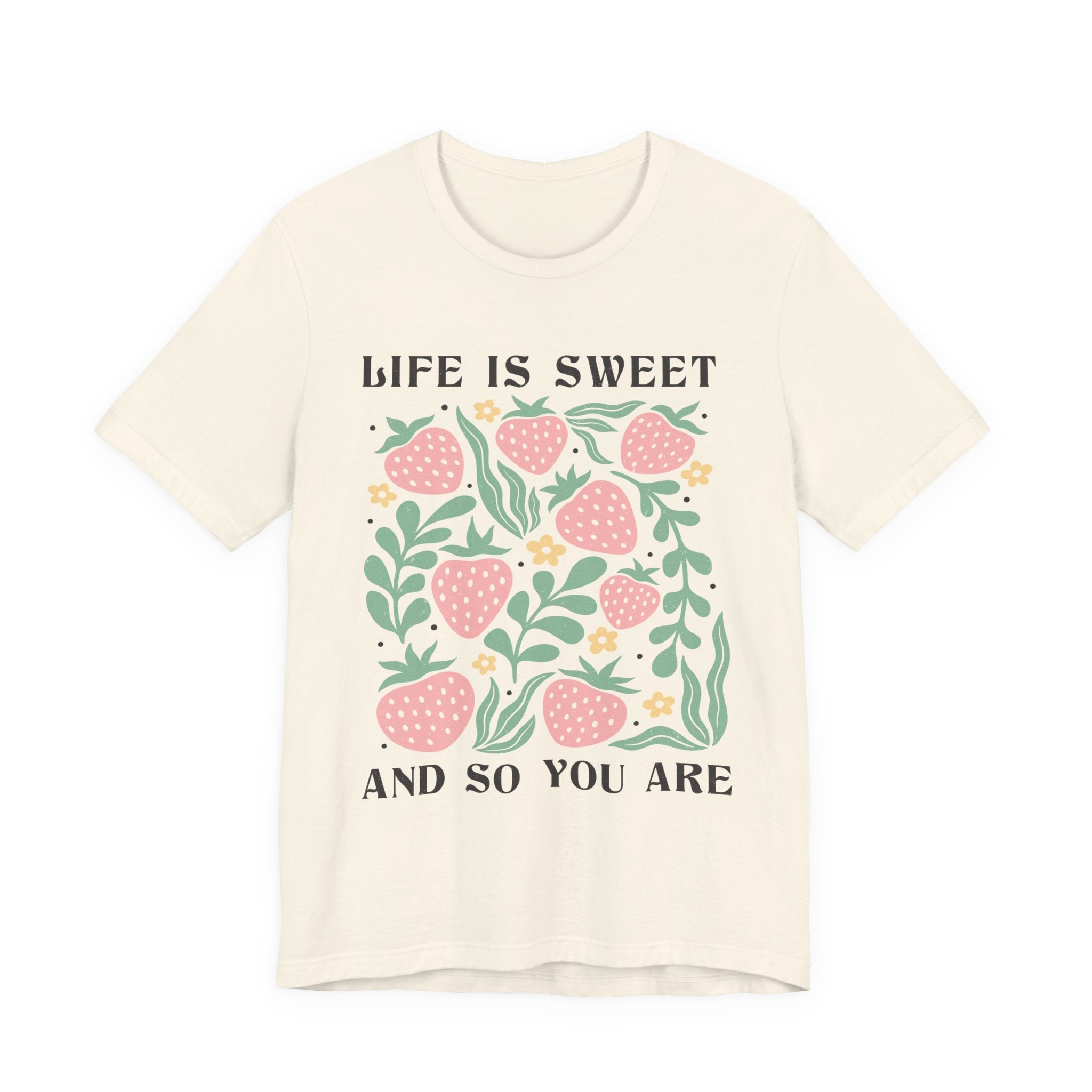 Cottagecore Graphic Tee – Life Is Sweet Strawberry Shirt With Pastel Fruit Design