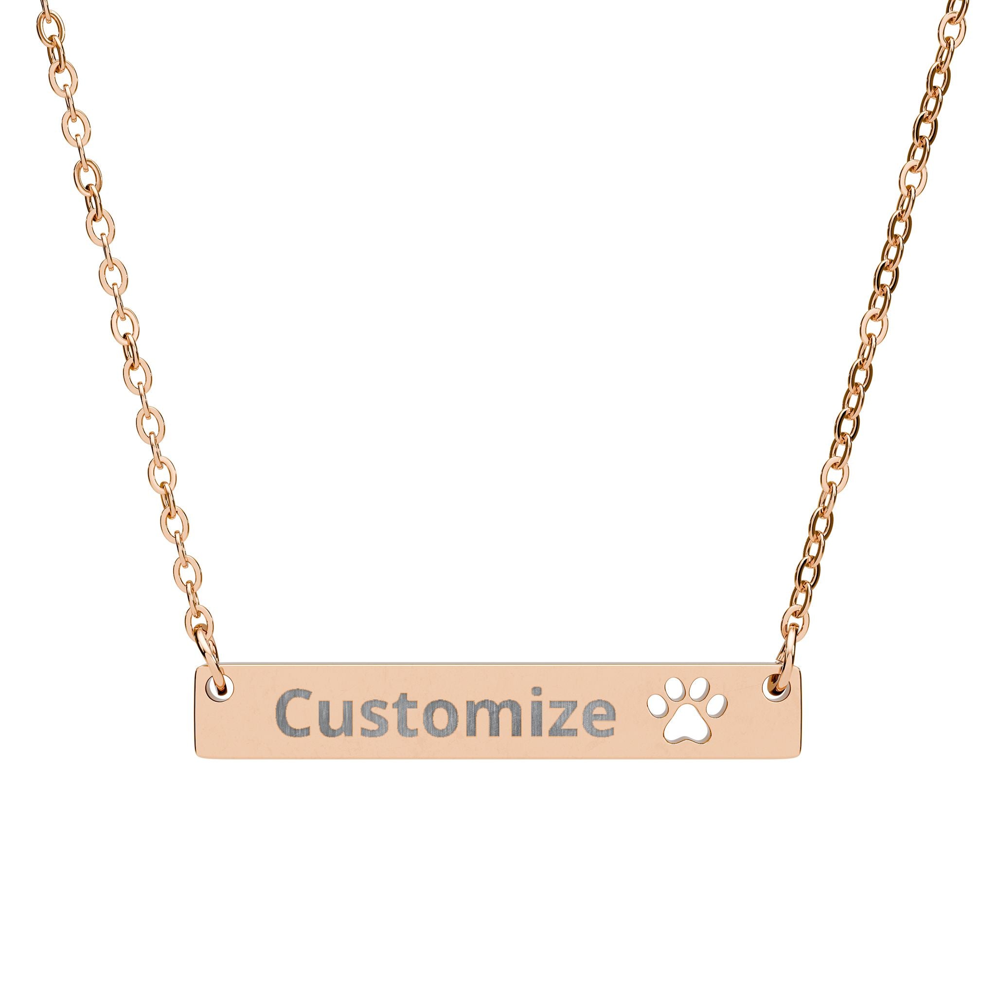 Engraved Paw Necklace - Custom Pet Pendant | Stainless Steel Bar Jewelry