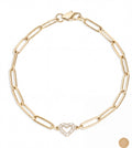 A gold-colored bracelet with a heart-shaped charm in the center.