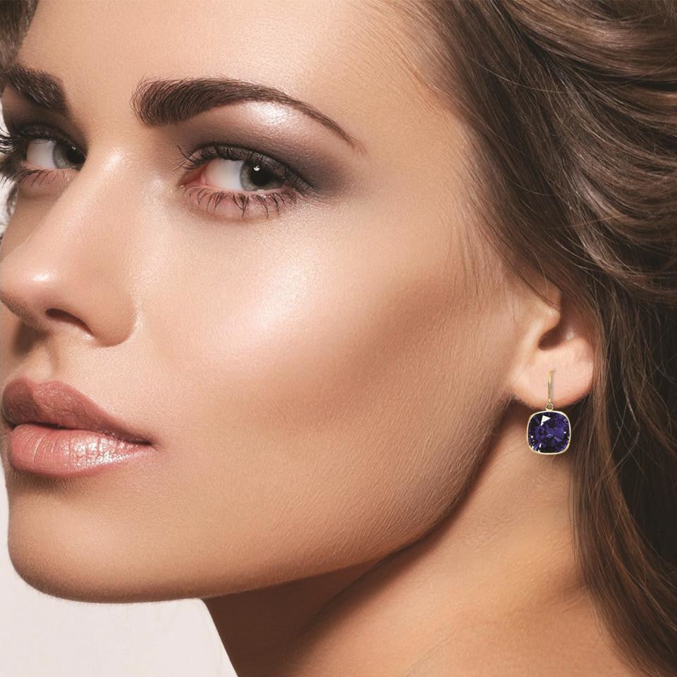 Lab Grown Sapphire Earrings – 14K Gold Drop Earrings with Cushion Cut Emeralds Set