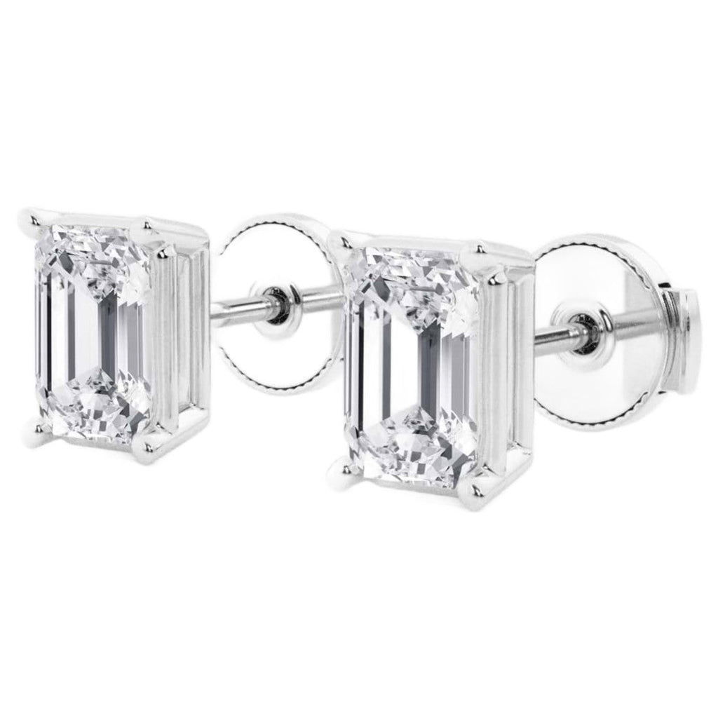 Lab Grown Diamond Studs – AGI Certified Emerald Cut Earrings | 14K White Gold