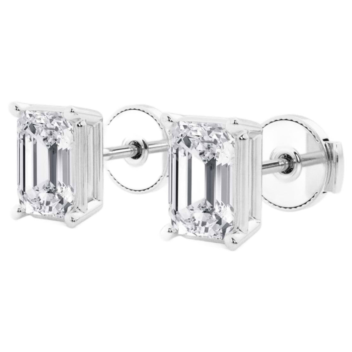Lab Grown Diamond Studs – AGI Certified Emerald Cut Earrings | 14K White Gold