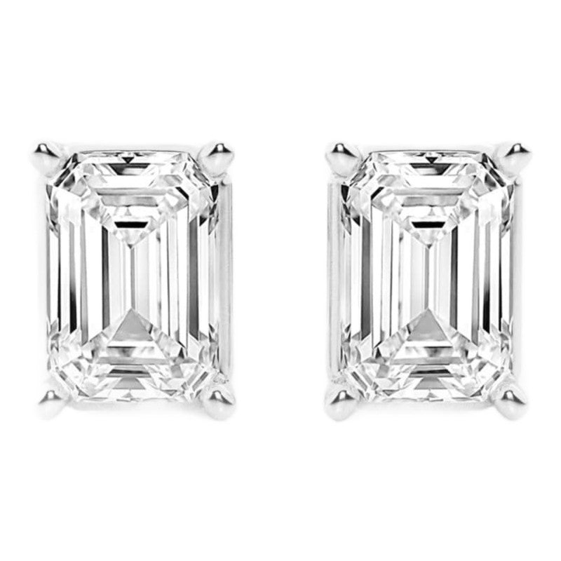 Lab Grown Diamond Studs – AGI Certified Emerald Cut Earrings | 14K White Gold