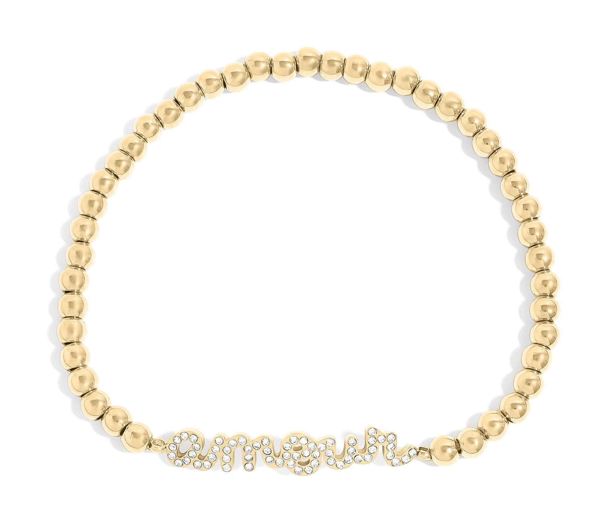 Gold Beaded Bracelet – Adjustable Stainless Steel Stretch Jewelry With Amour Charm