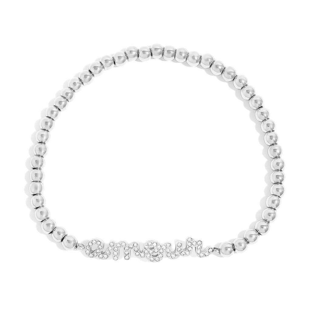 Gold Beaded Bracelet – Adjustable Stainless Steel Stretch Jewelry With Amour Charm