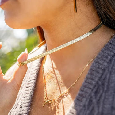 18K Gold PVD Stainless Steel Herringbone Chain Necklace