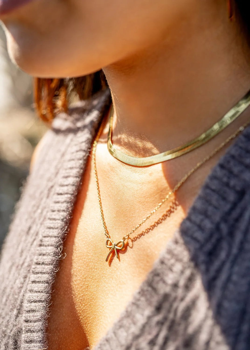 Gold Bow Connector Charm – 18K Gold Plated Stainless Steel Pendant Connector