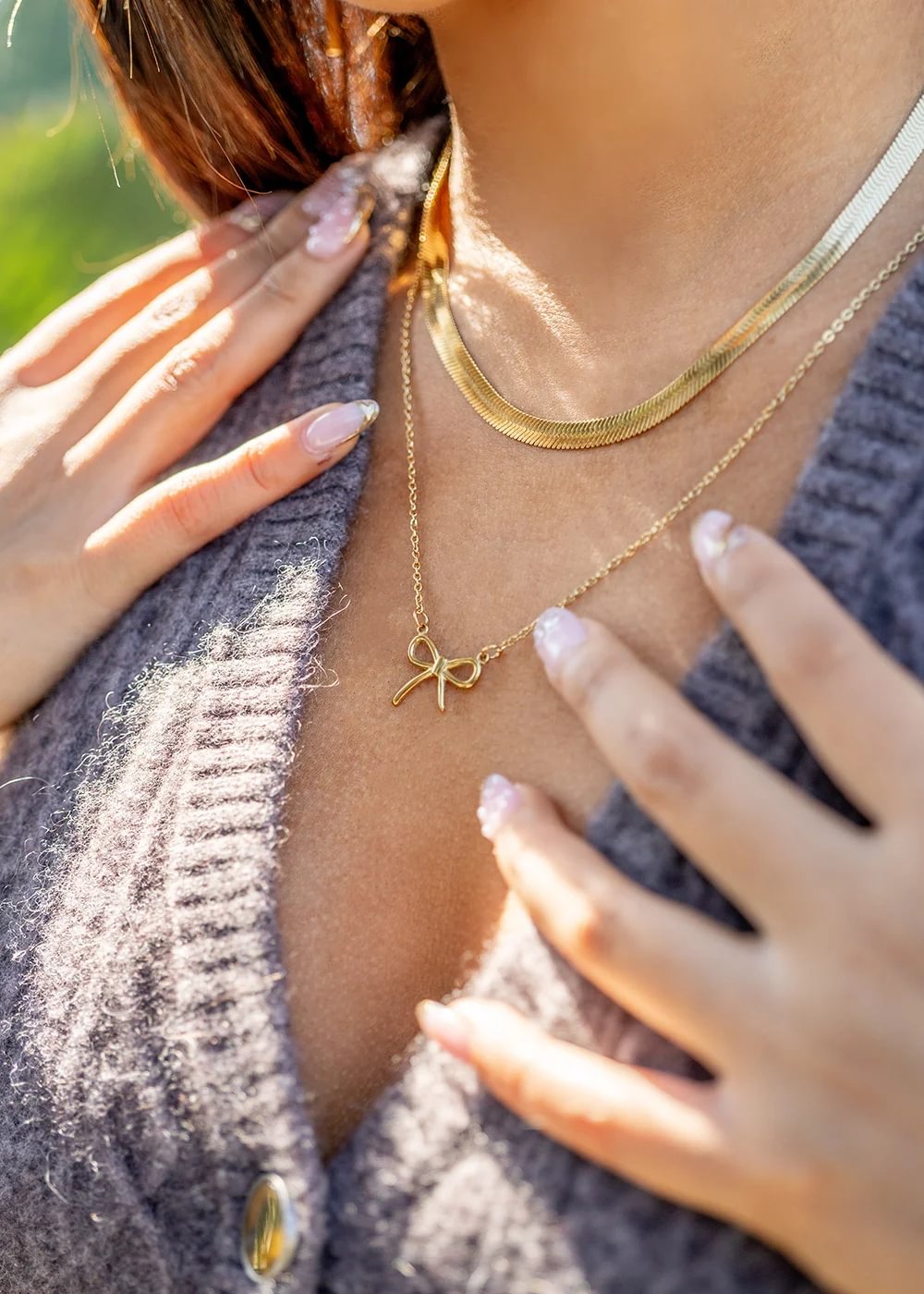 Gold Bow Connector Charm – 18K Gold Plated Stainless Steel Pendant Connector