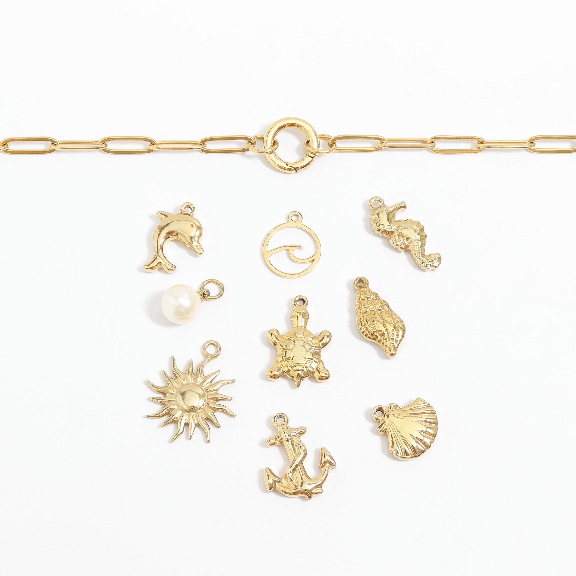 Gold Wave Charm – Durable 18K Gold Pendant | Stainless Steel, Ocean Resistant