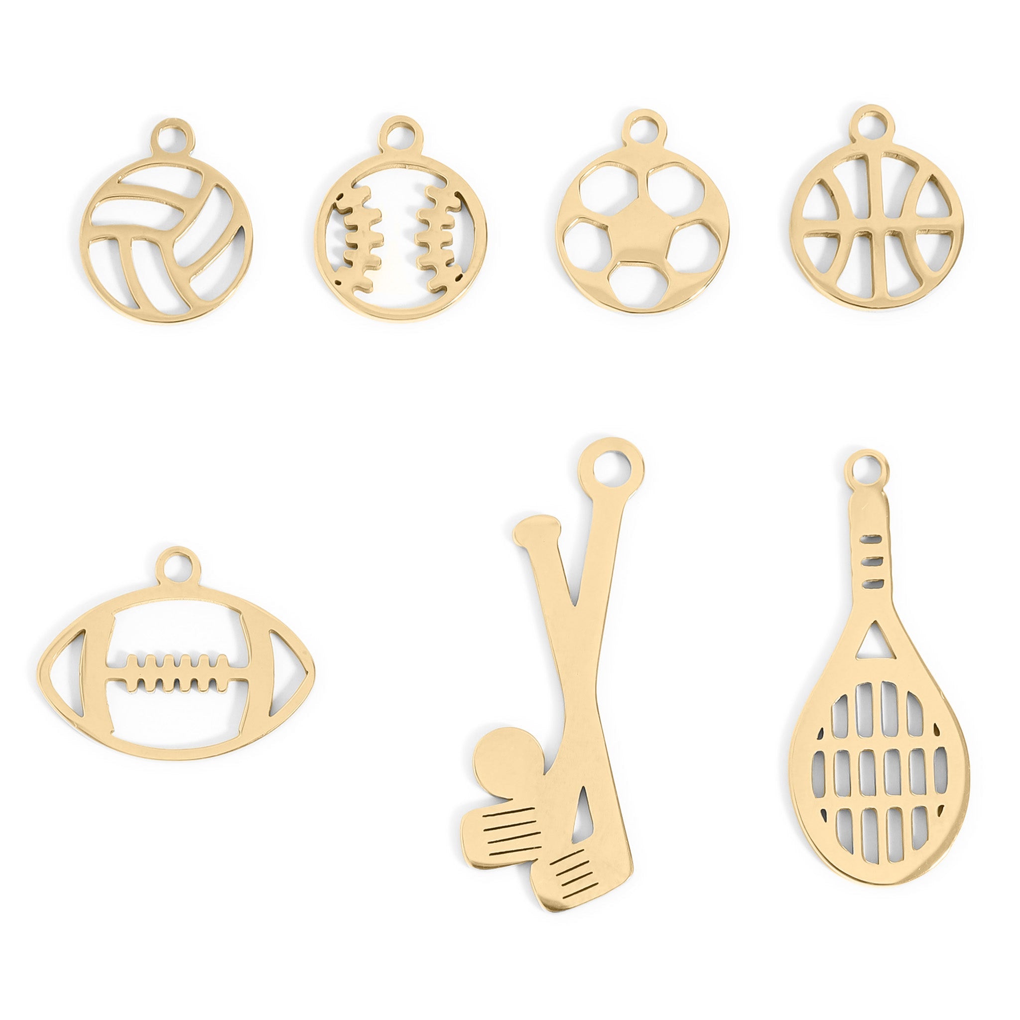 Sports Charm Bundle – 18K Gold PVD Stainless Steel Charms | Durable, Hypoallergenic Set