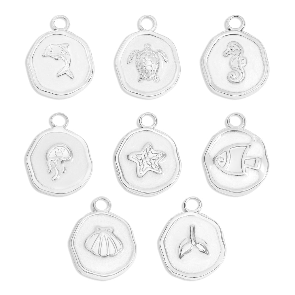 18K Gold Charm Set – Sea Life Charms with White Epoxy Finish | Hypoallergenic Jewelry