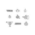 Collection of silver sports-themed charms on a white background