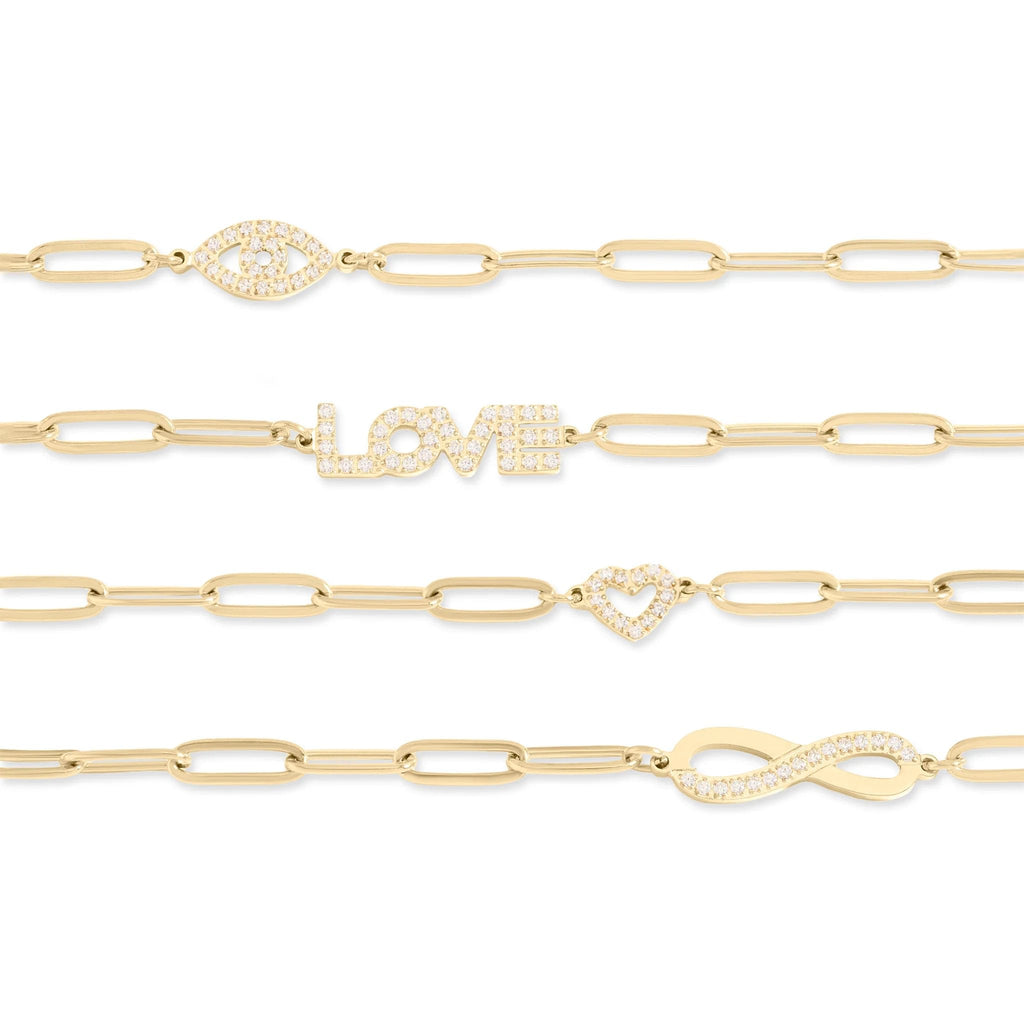 Gold Paperclip Bracelet – Adjustable Chain With Heart Charm & Sparkling Stone