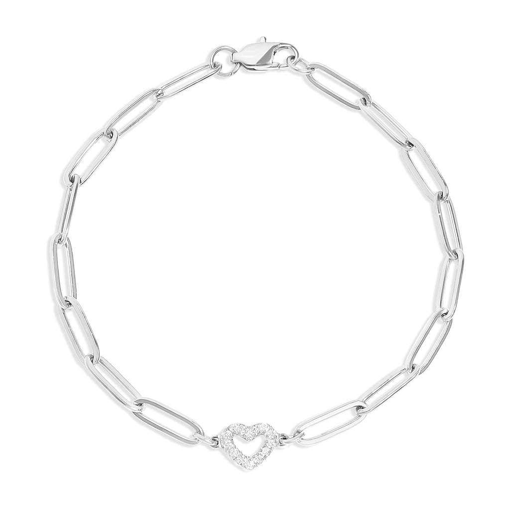 Gold Paperclip Bracelet – Adjustable Chain With Heart Charm & Sparkling Stone