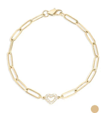 18K Gold PVD Stainless Steel Stone "Heart" Paperclip Chain Bracelet