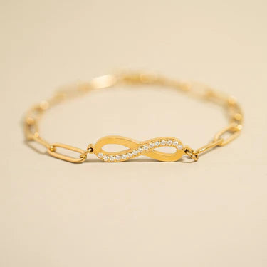 18K Gold PVD Stainless Steel Stone "Infinity" Paperclip Chain Bracelet