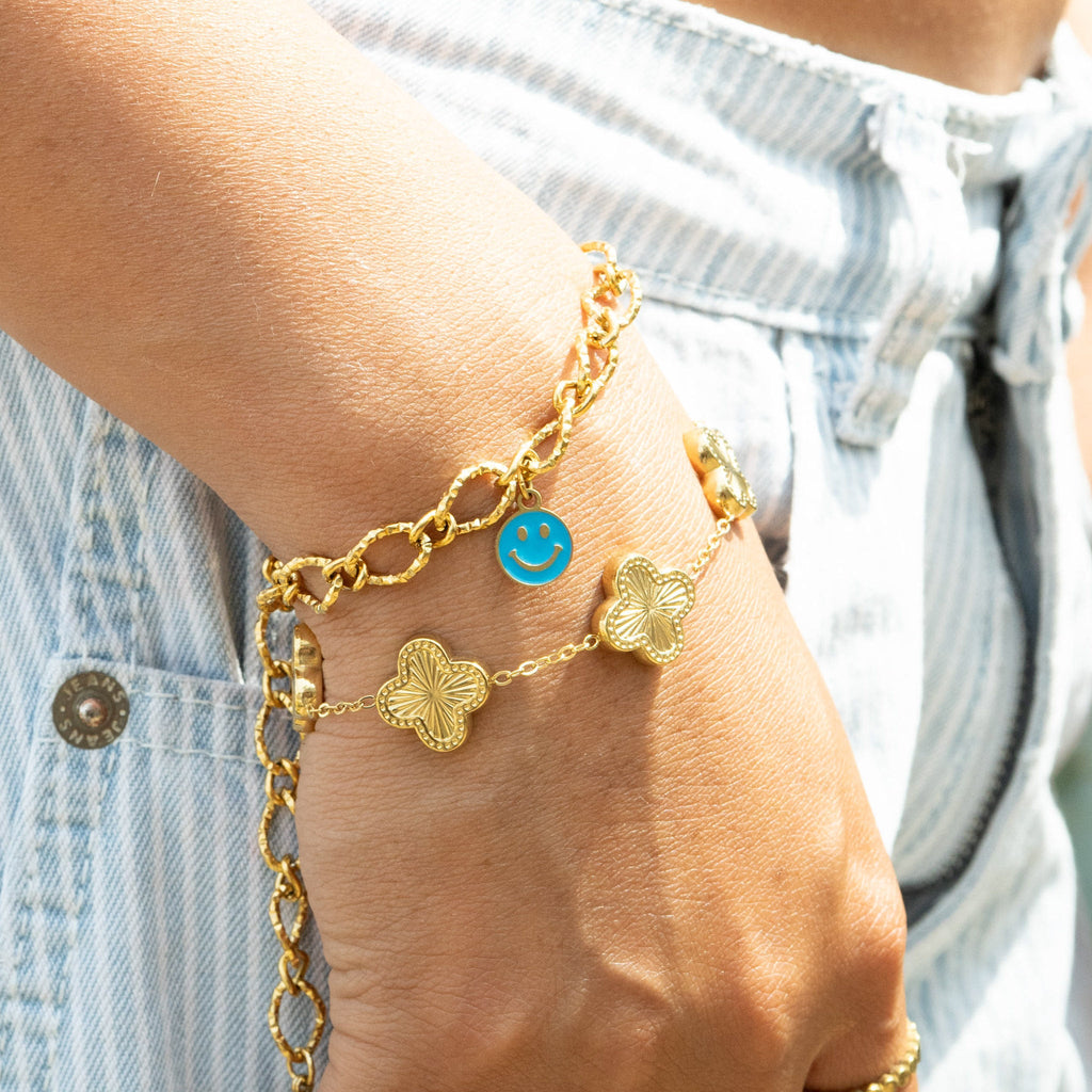 18K Gold Charm – Waterproof Pink Epoxy Smiley Face Pendant | Hypoallergenic Jewelry