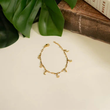 18K Gold PVD Stainless Steel Moon & Star Charm Bracelet