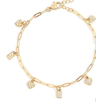 18K Gold PVD Stainless Steel Heart & Lock Charm Bracelet