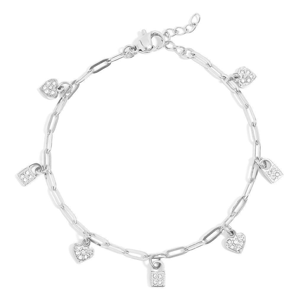 Heart Lock Charm Bracelet – Adjustable Gold Paperclip Chain Stainless Steel Jewelry