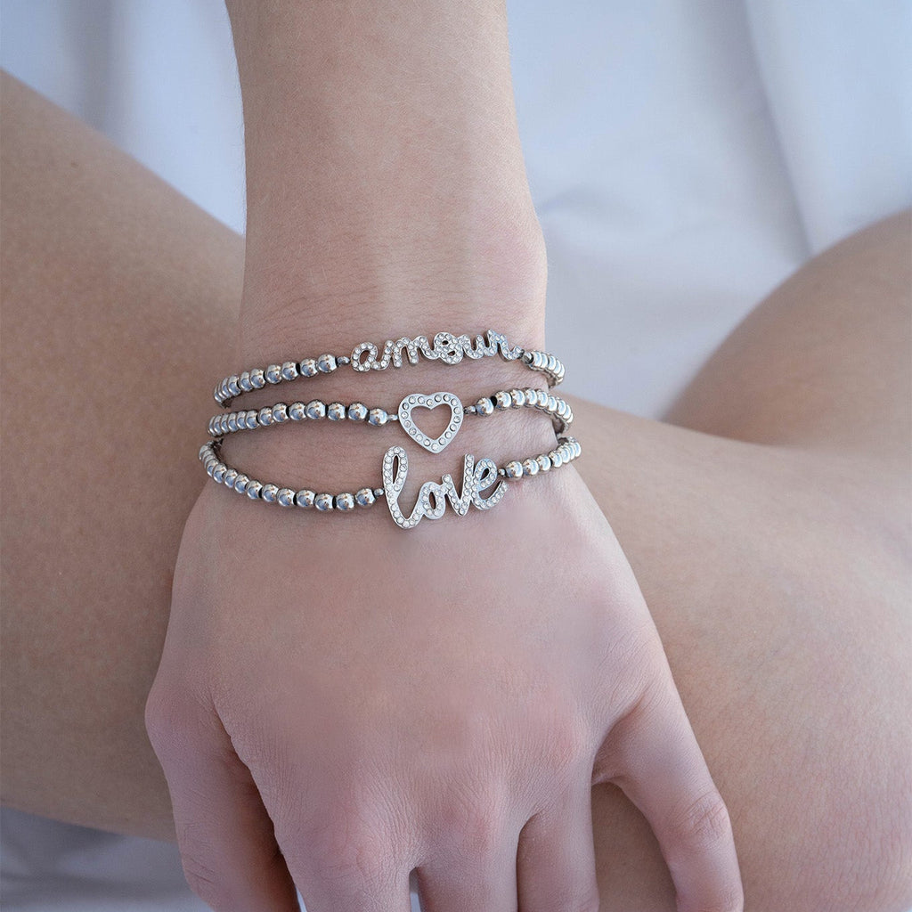 Gold Beaded Bracelet – Adjustable Stainless Steel Stretch Jewelry With Amour Charm