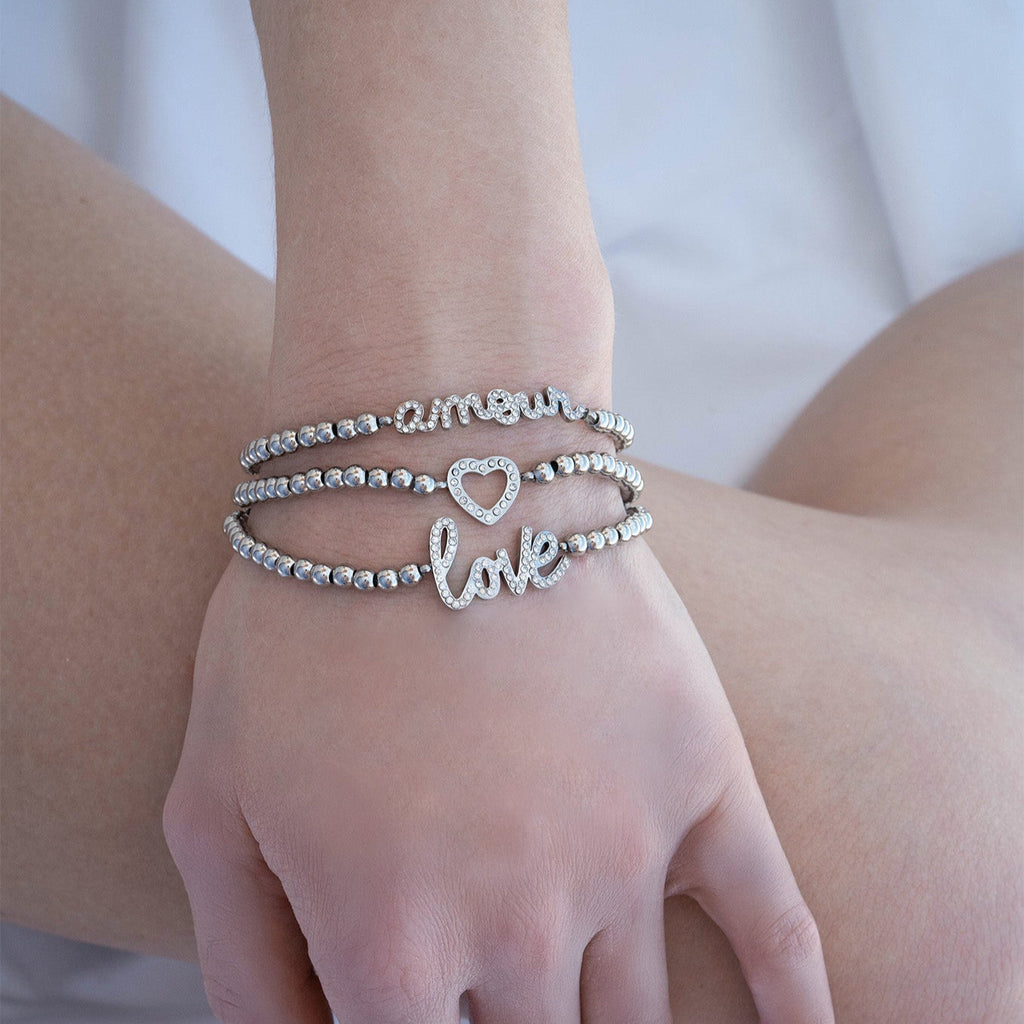 Gold Beaded Bracelet – 18K Gold PVD Stainless Steel Stretch With Heart Charm